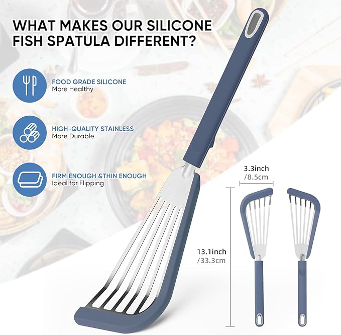 Silicone Fish Spatula for Nonstick Cookware,Thin Slotted Spatulas Turner