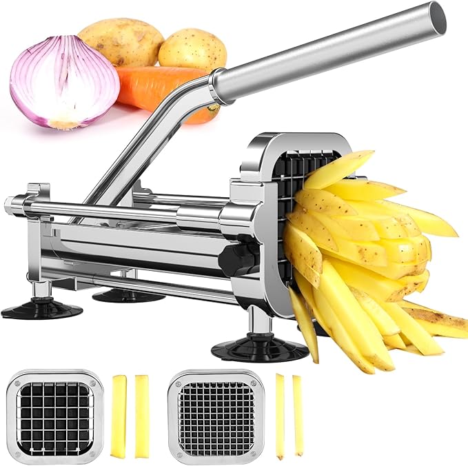 Potatoes French Fry Cutter with 2 Stainless Steel Blades (1/2 '' & 1/4 '')