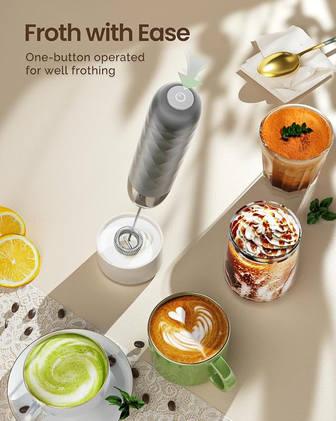 Maestri House Rechargeable Milk Frother, LunaFro Mini with Detachable Wand