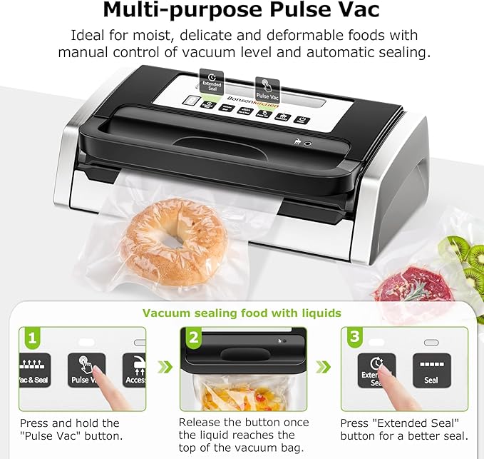 Bonsenkitchen Vacuum Sealer with Easy Handle Design,1 Bag Roll & 10 Bags