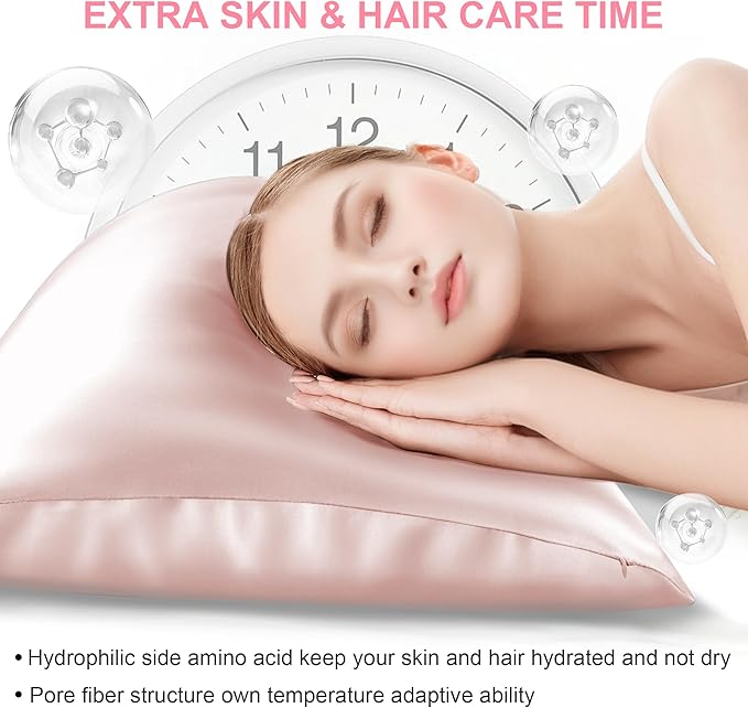 LYSHIN Pink Silk Pillowcases 2 Pack King Size with Zipper