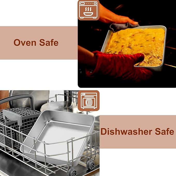 LIANYU 3 Pack 8 x 8 Inch Square Baking Cake Pan, Stainless Steel Cake Molds