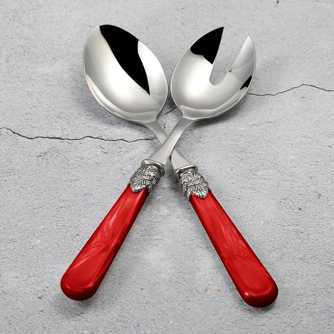 CATHYLIN 2-piece Salad Servers Stainless Steel Salad Serving Set Salad Fork and Spoon (Red)