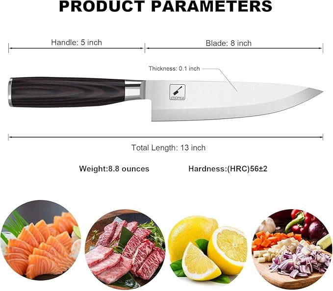 imarku 8 Inch Japanese Chef Knife,Single-Bevel Edge HC Steel Kitchen Knife