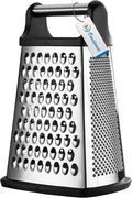 OIM Omiiomio Professional Cheese Grater - Stainless Steel, XL Size, 4 Sides - Perfect Box Grater for Parmesan Cheese, Vegetables, Ginger - Dishwasher Safe - Black