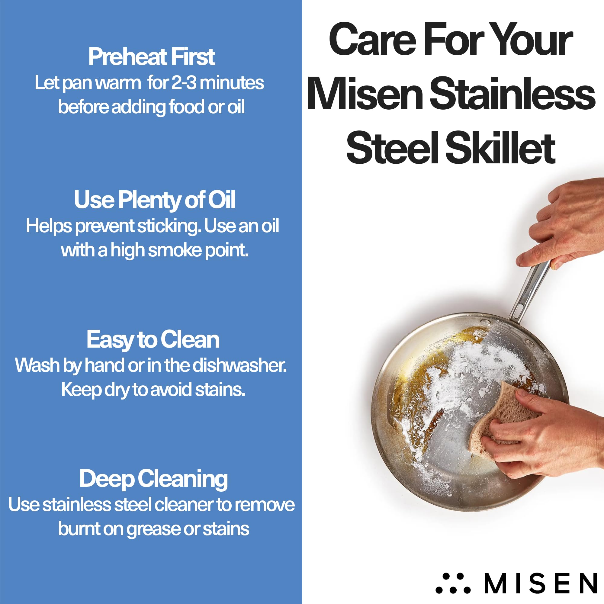 Misen 5-Ply Stainless Steel 8" Frying Pan - Professional Cookware for Induction, Gas and Electric - Dishwasher Safe, Oven Safe to 800°F - Durable, Versatile, Even Heating