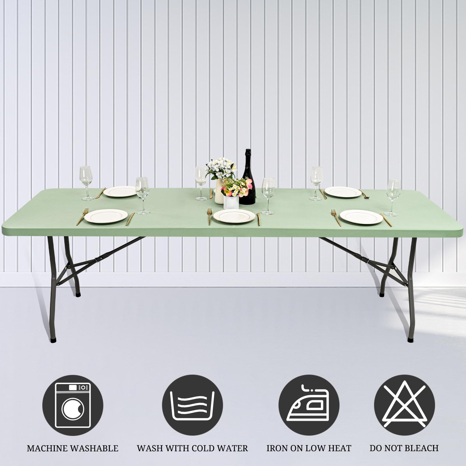 REWOMC 6 Pack Stretch Table Top Cap Cover, Sage Green, 30" x 96"