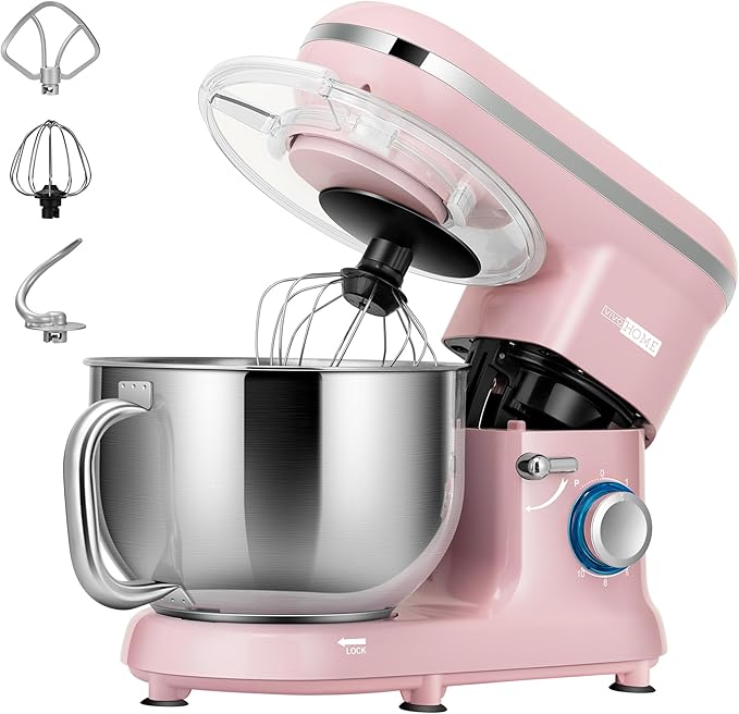 VIVOHOME Stand Mixer, 6-Quart Tilt-Head Kitchen Mixer with Bowl, Pink