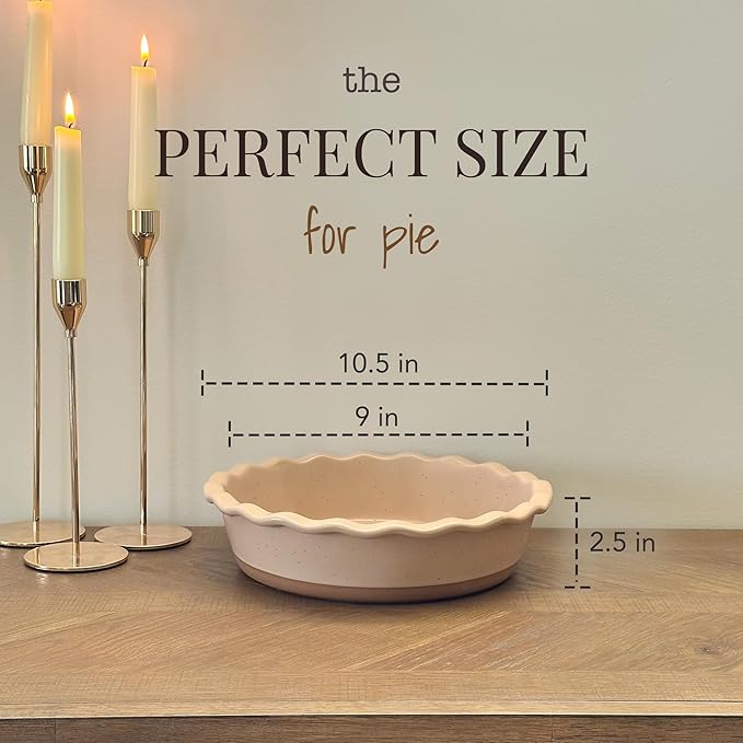 MORA Ceramic Pie Pan for Baking - 9 inch - Deep and Fluted Pie Dish for Old Fashion Apple Pie, Quiche, Pot Pies, Tart, etc - Modern Farmhouse Style Porcelain Ceramic Pie Plate - Chai