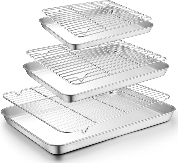 TeamFar Baking Sheet with Rack Set, 3 Pans + 3 Racks, 19.6/16/12.5 Inch