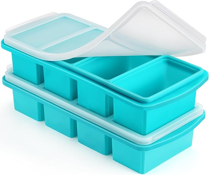Silicone Freezer Tray with Lid, 1-Cup, 2-Pack, Aqua