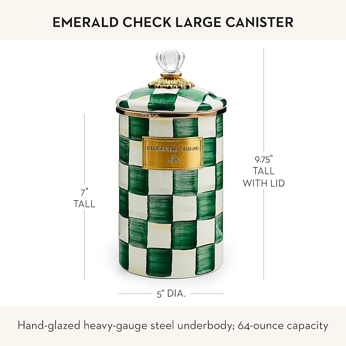MACKENZIE-CHILDS Enamel Canister, Large, Green-and-White Emerald Check