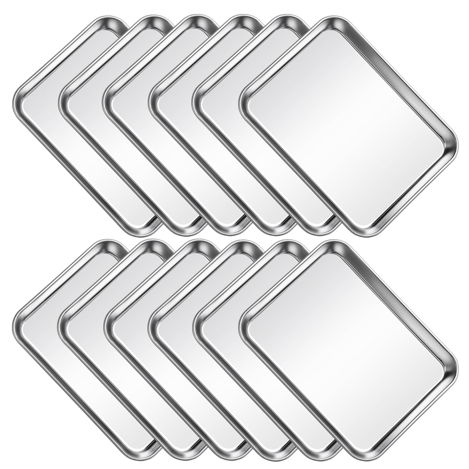 12Pcs Stainless Steel Baking Sheet Pan Set, Cookie Sheet Metal Baking Pan Oven Tray, Cooking Baking Sheet for Toaster Oven, Easy Clean, Dishwasher Safe, 9 x 7 x 1 Inch