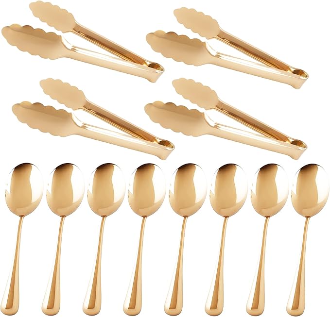 12PCS Gold Serving Utensils Set,Includes 8 large serving spoons,4 serving tongs