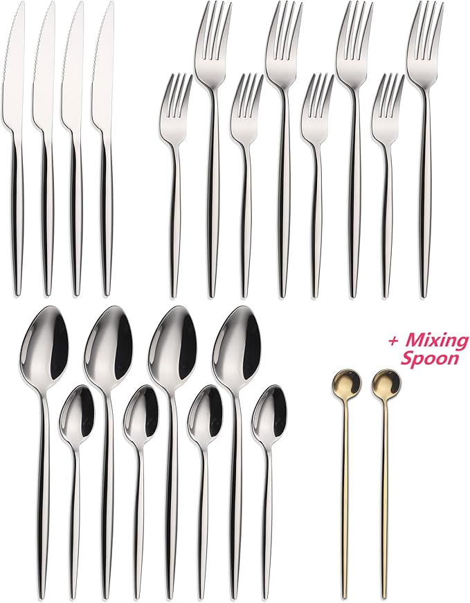CHAAMFORGE 20 Piece Luxury Silverware Set for 4 Mirror-Polished 18/10 Stainless Steel Heavy Flatware Set Modern Cutlery Set Knife/Fork/Spoon Utensil Dishwasher Safe with Gifts