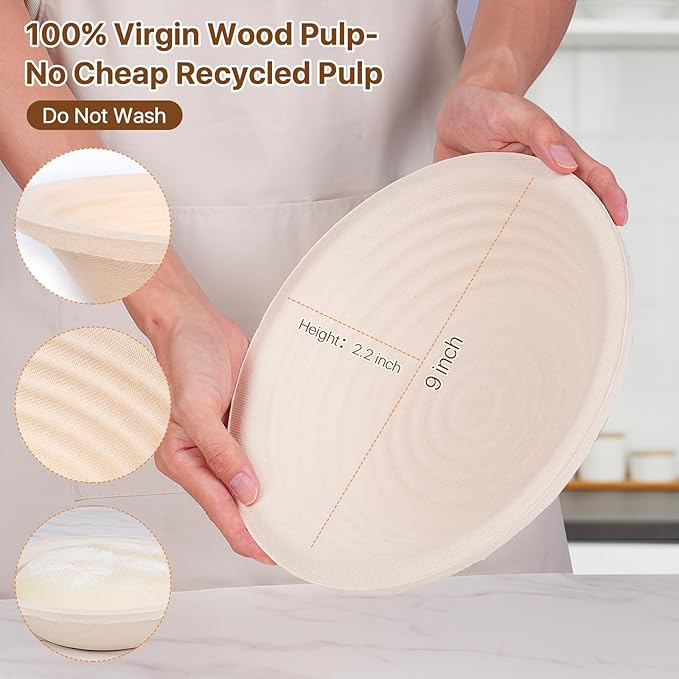 Non-Stick 10" Oval Wood Pulp Banneton Bread Proofing Basket Set Of 2, Sourdough Banneton Basket Set, Bread Making Tool Brotform Sourdough Bread Baking Supplies