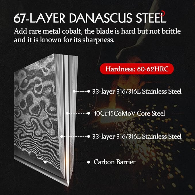 HEZHEN 8.3-Inch Bread Knife – 67 Layers Damascus Steel, Professional Serrated Slicer for Sourdough & Artisan Bread, Figured Sycamore Handle