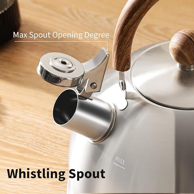 MAXCOOK 18/8 Stainless Steel Tea 2.1 Quart Kettle for Stovetop，Silver