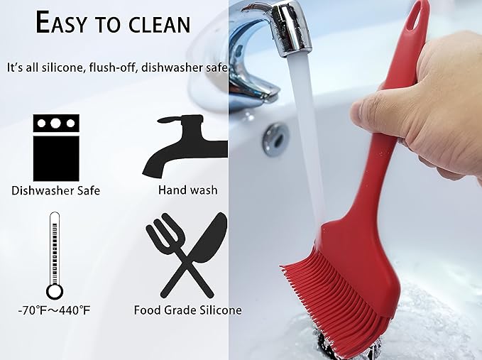 Minchsrin 2 Pcs Of Large Silicone Basting Brushes One-Piece Design Pastry Brush Spread Oil Butter Sauce Marinade For Grill BBQ Baking Heat Resistant Kitchen Cooking Dishwasher Safe (Red And Gray)