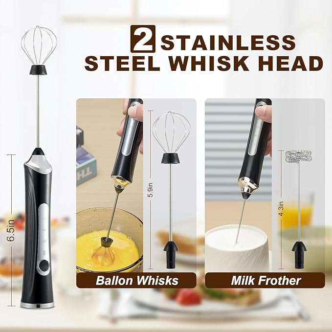 Freebala Handheld Electric Milk Frother with 2 Heads, Coffee Whisk Foam Mixer with USB Rechargeable 3 Speeds, Foam Maker Blender for Latte, Cappuccino, Hot Chocolate, Egg (Type 3)