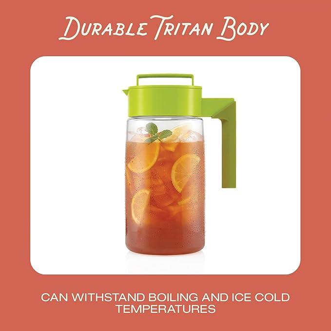 Takeya Flash Chill Iced Tea Maker - Versatile Tea Brewer for Loose/Bagged Tea - Patented Flash Chill Tech Hot/Cold Use BPA-Free Tritan Dishwasher Safe - Airtight Lid Made in USA - 2 Quart/Raspberry