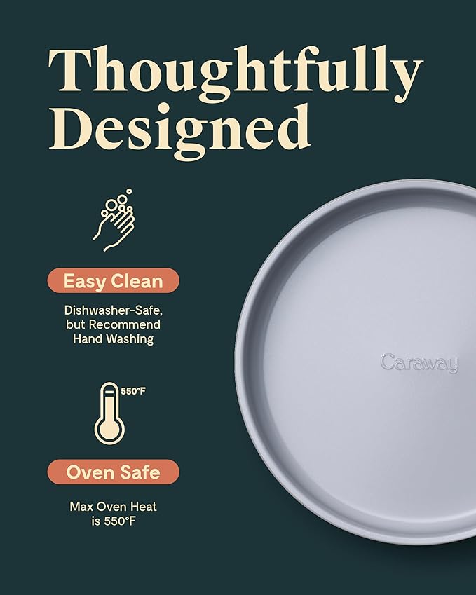 Caraway Non-Stick Ceramic 9” Circle Pans - Naturally Slick Ceramic Coating - Non-Toxic, PTFE & PFOA Free - Perfect for Birthday Cakes, Tartes, & More - Slate