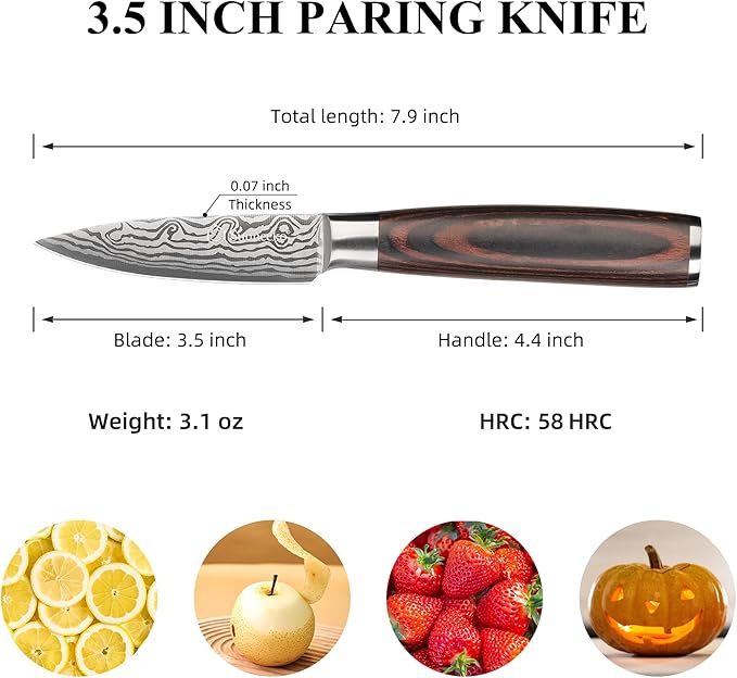 Sunnecko 3.5 Inch Paring Knife, Ultra Sharp High Carbon Steel Fruit Knife