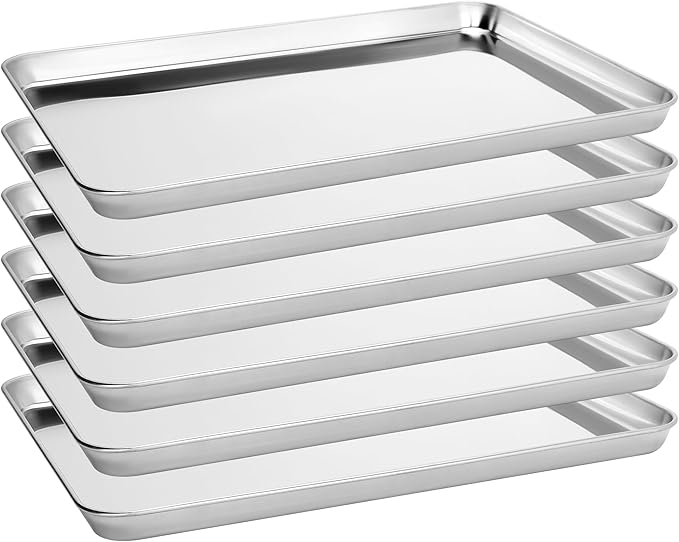 BIEAMA 6 Pack Stainless Steel Toaster Oven Baking Sheets, 17.3 x 12.2 in