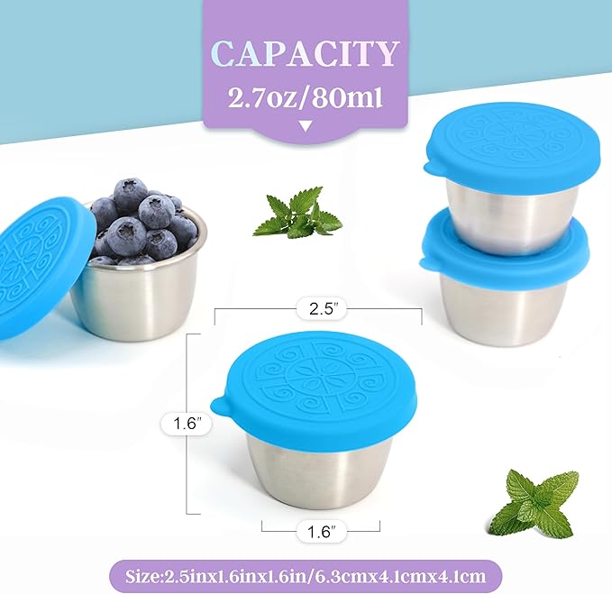 Qukaka 6x2.7 Oz Salad Dressing Container to Go,Handy Leakproof Stainless Steel Meal Prep Containers Reusable,Sauce Containers for Lunch Box, Picnics, Travel, Office and Kitchen Storage
