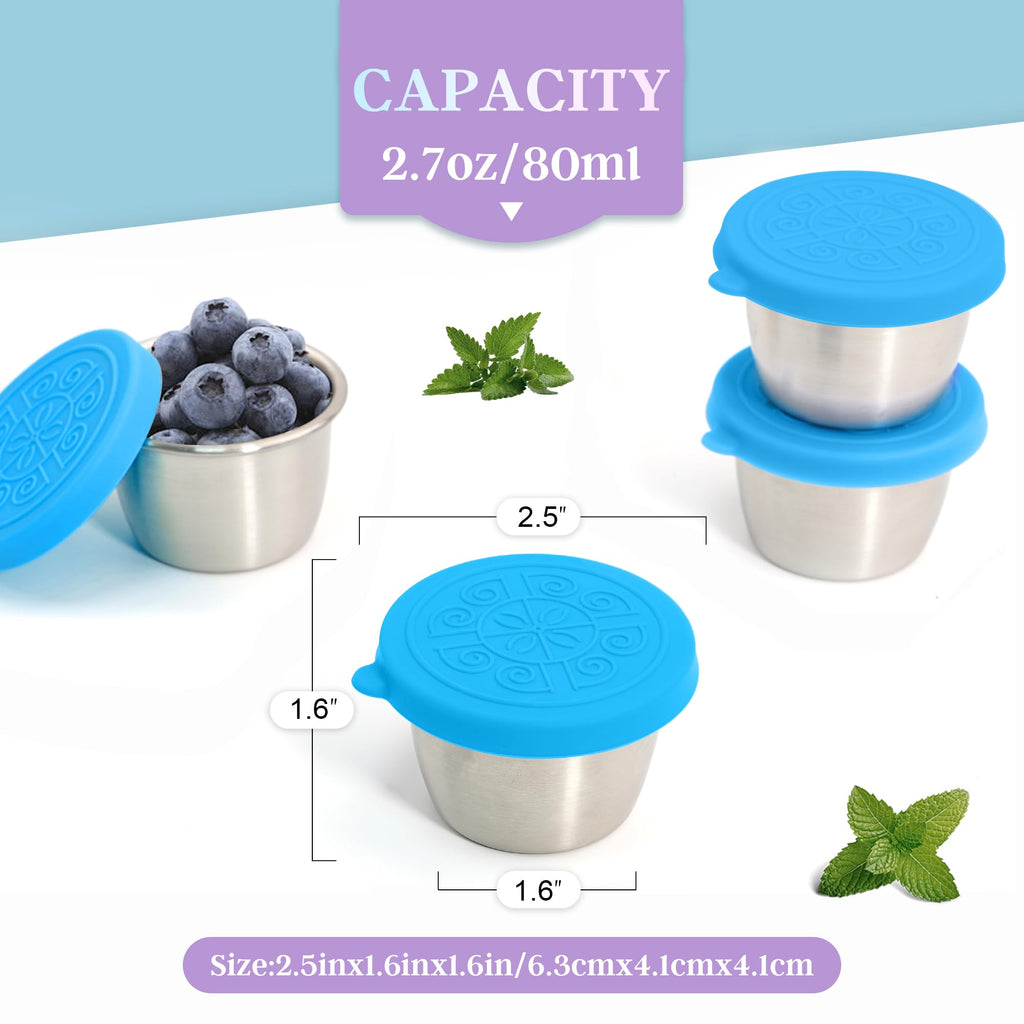 Qukaka 6x2.7 Oz Salad Dressing Container to Go,Handy Leakproof Stainless Steel Meal Prep Containers Reusable,Sauce Containers for Lunch Box, Picnics, Travel, Office and Kitchen Storage