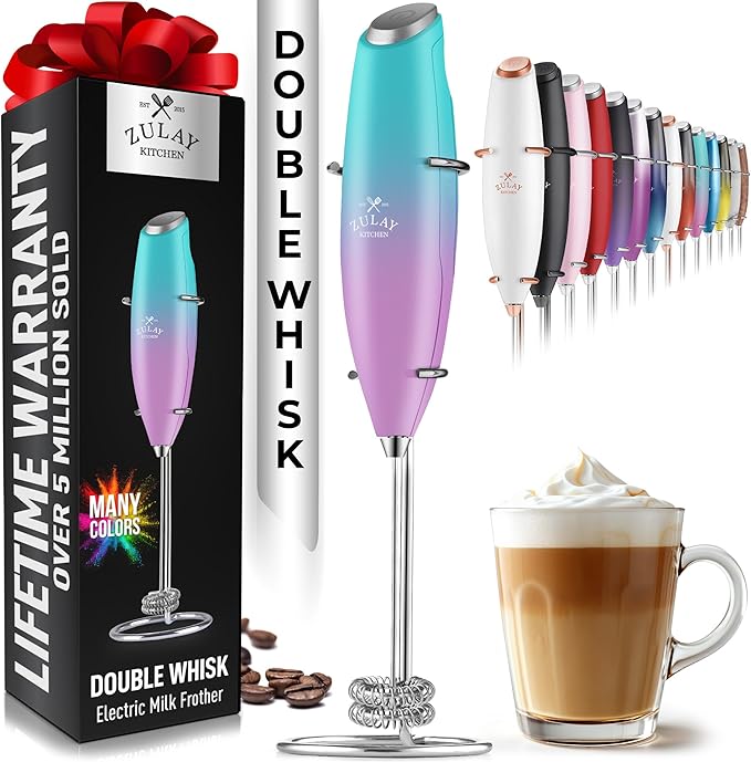 Zulay Powerful Milk Frother for Coffee with Upgraded Titanium Motor - Handheld Electric Whisk, Milk Foamer, Mini Mixer & Coffee Blender for Frappe, Latte, Matcha, No Stand - Orchid Fade