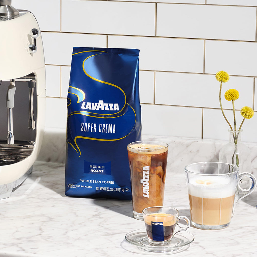Lavazza Super Crema Whole Bean Coffee, Medium Espresso Roast, Arabica and Robusta Blend, 2.2 lb Bag (Pack of 2)