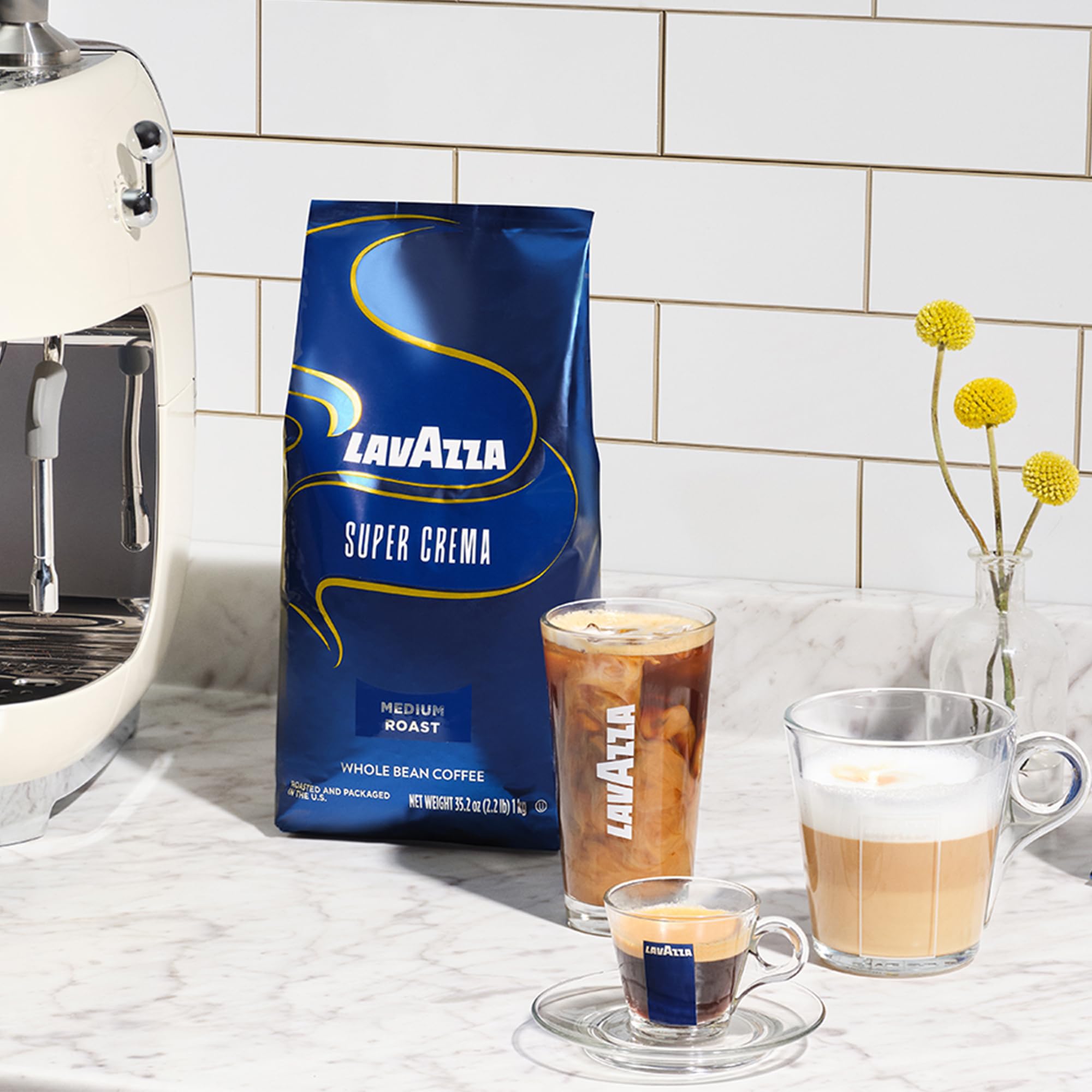 Lavazza Super Crema Whole Bean Coffee, Medium Espresso Roast, Arabica and Robusta Blend, 2.2 lb Bag (Pack of 2)