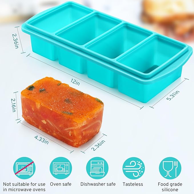 Silicone Freezer Tray with Lid, 1-Cup, 2-Pack, Aqua