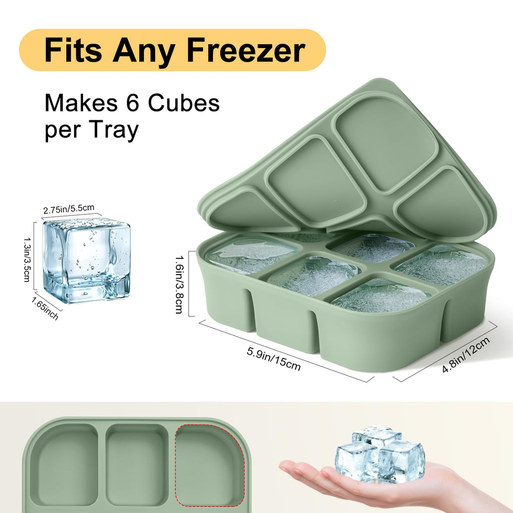 Nbyouw Ice Cube Tray 2 Pack – Stackable Large Silicone Ice Cube Freezer Molds & Easy Release Square Ice Cube Maker with Removable Lid BPA Free for Cocktail,Whiskey，Soup Baby Food