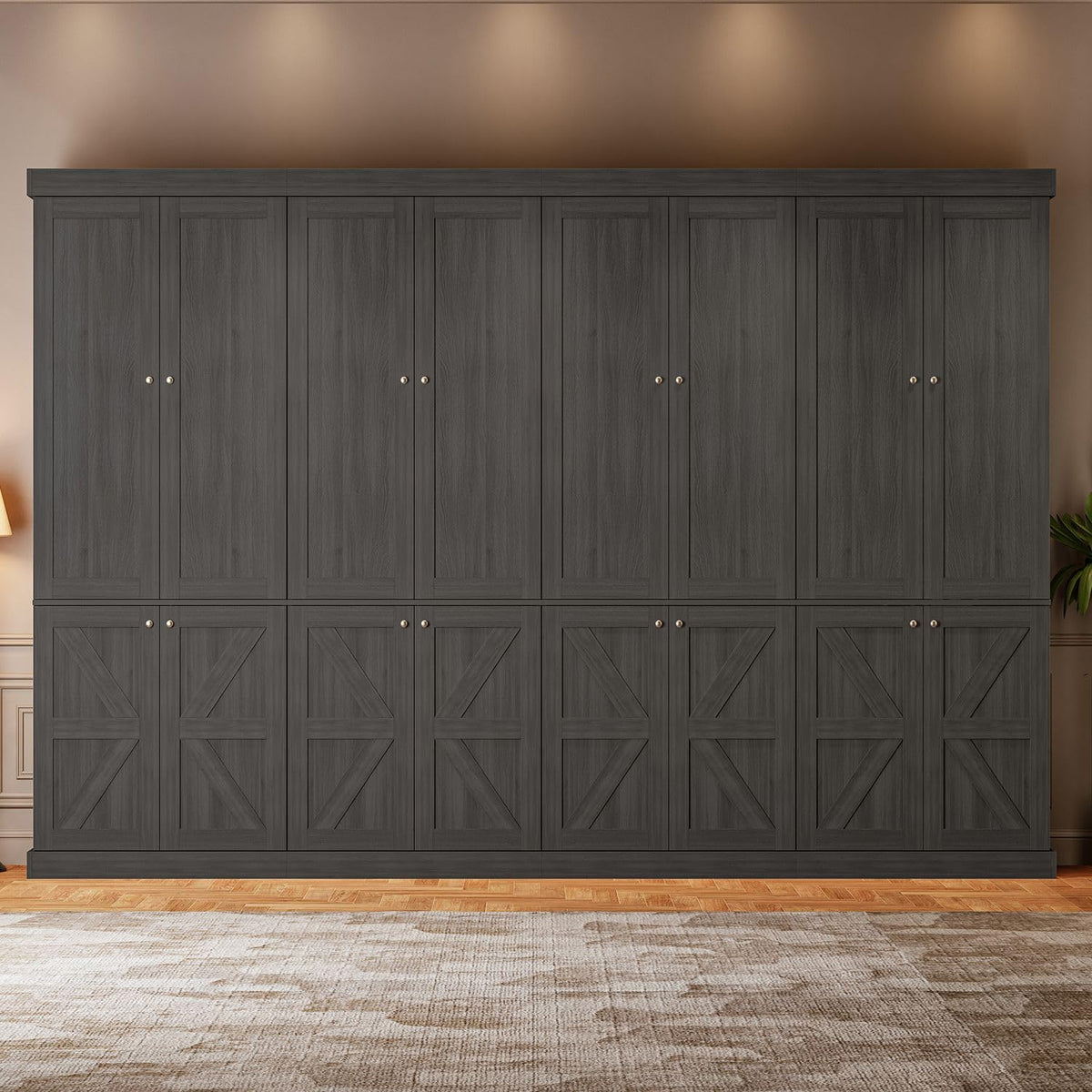 ivaniti 70.8" Tall Bookshelf with Doors, Farmhouse Modular Bookcase with 4-Tier Adjustable Shelves, Large Storage Cabinet for Home Office, Living Room, Brown, Set of 2
