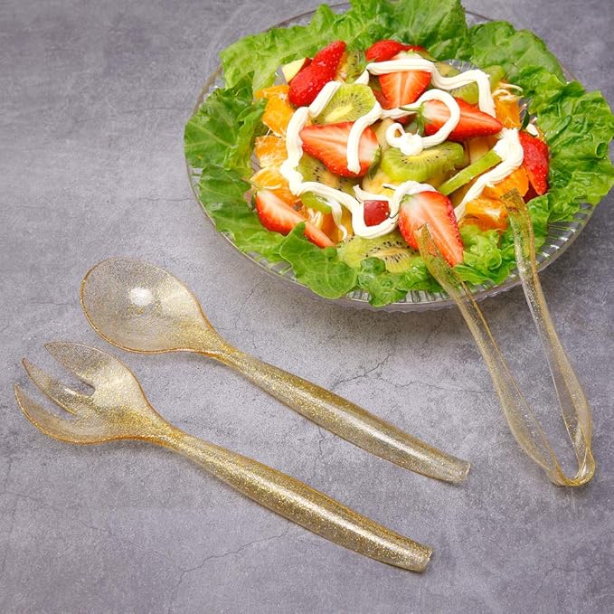 Supernal 72pcs Gold Glitter Plastic Serving Utensils Set for Party &Buffet