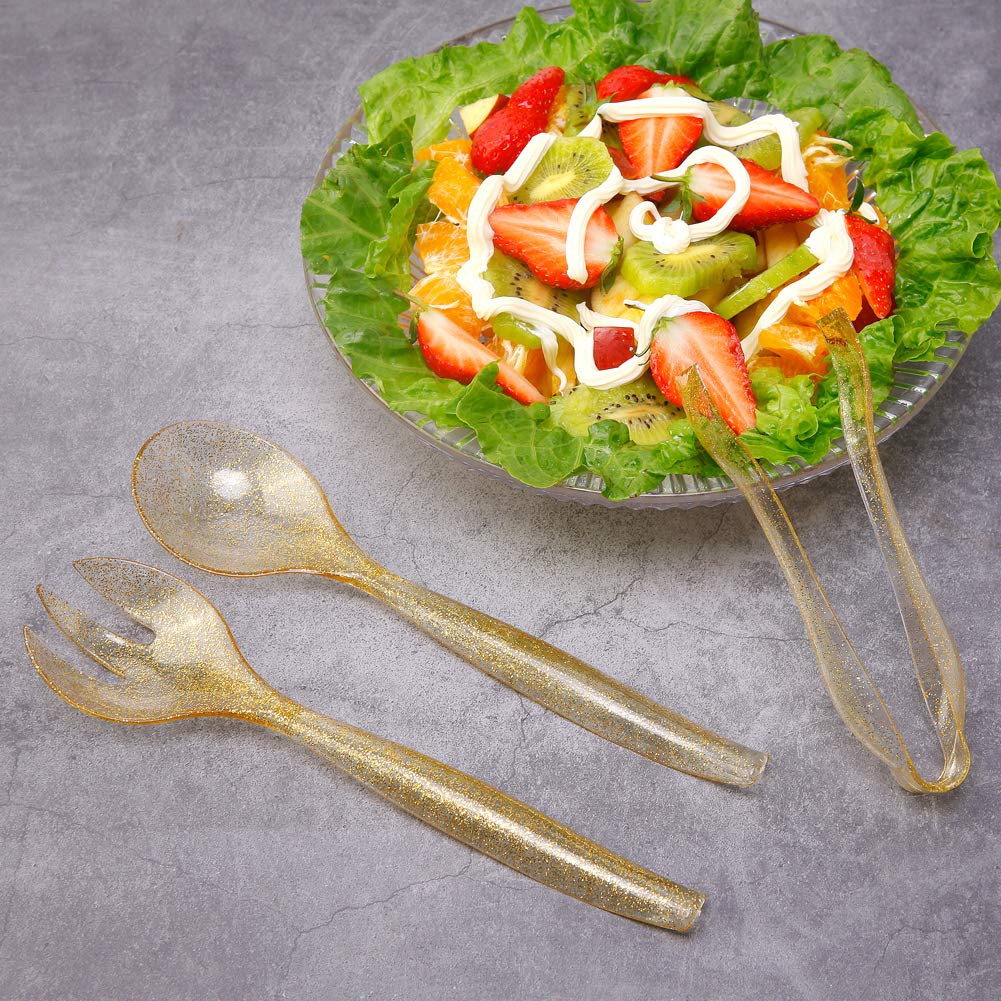 Supernal 72pcs Gold Glitter Plastic Serving Utensils Set for Party &Buffet