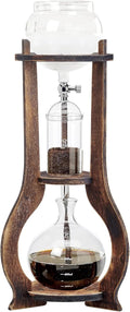 Nispira Iced Coffee Cold Brew Drip Tower Coffee Maker, 6–8 Cup Manual Cold Brew Brewer with Adjustable Valve, Wooden Frame & Glassware, Slow Cold Extraction System