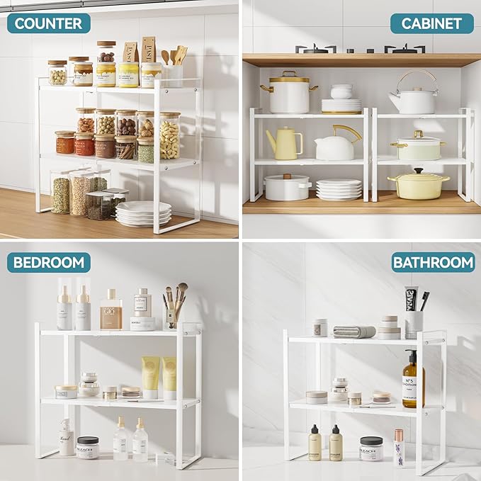 Aiusafacai Cabinet Shelf Expandable Height Adjustable Organizer Riser for Kitchen Cabinet Pantry Cupboard Under Sink Countertop Organization