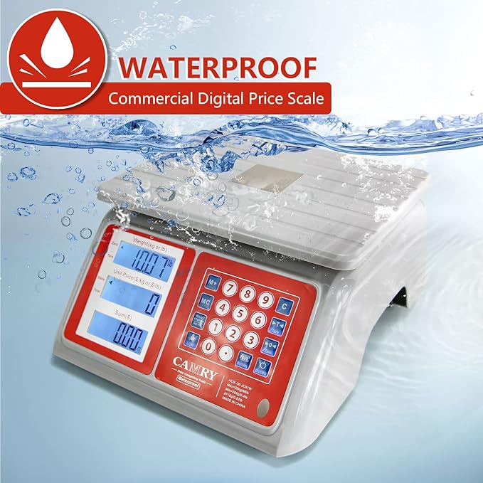 CAMRY Waterproof Commercial Food Scale, 66lb/30kg, Price Computing