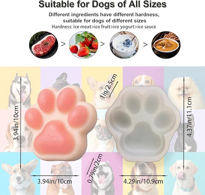 SIUPER 4IN Big Paw Molds 2 Pack for DIY Dog Cat Treat, Taba Squishy, Pets Birthday Cake Baking. Food Safe Silicone for Oven. Large Ice Cube Molds for Pet Chew, Cooling. Fun Gifts for Dog Lover