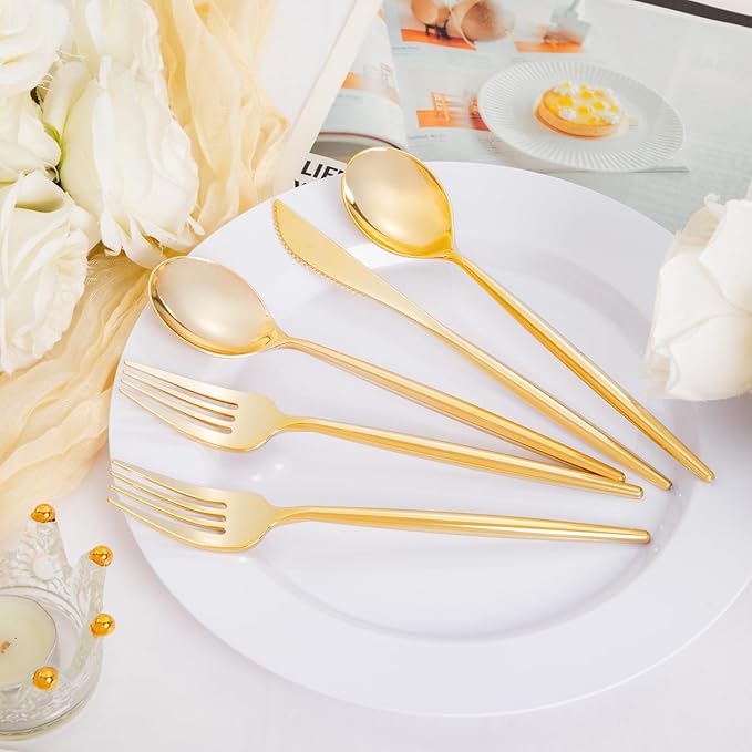 Supernal 180pcs Gold Plastic Silverware Set, Disposable Cutlery
