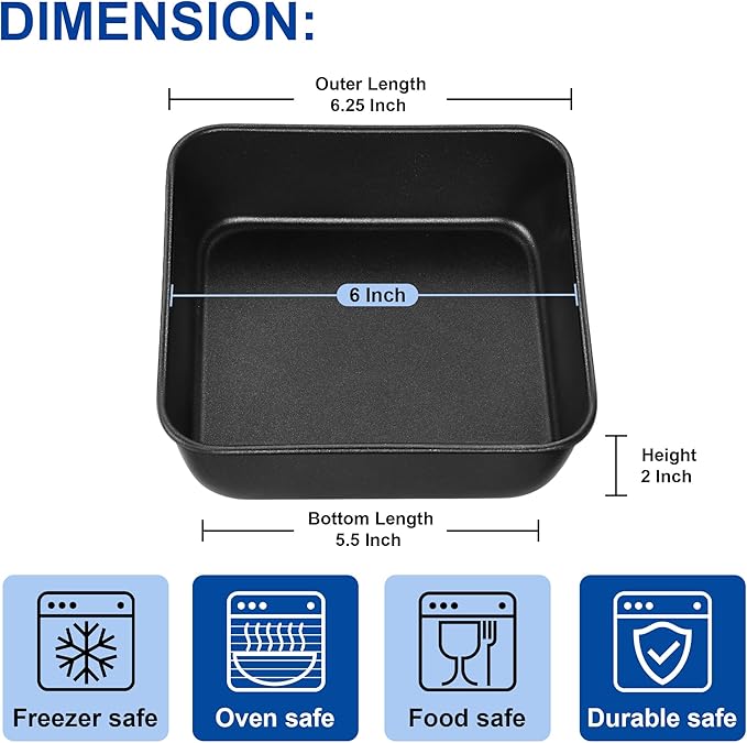 E-far 6 Inch Square Cake Pan, Nonstick Small Baking Pan for Brownie Bread