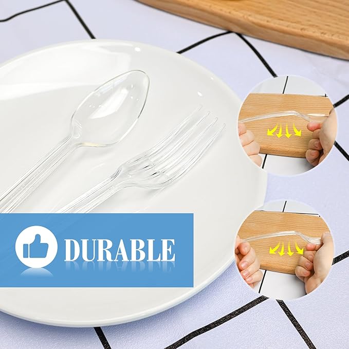 EcoDispose 100 Count Heavy Duty Plastic Silverware, 50 Forks & 50 Spoons