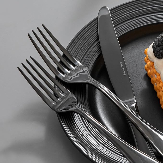 18/10 Stainless Steel Silverware Set for 12, 60 Piece Black Flatware Set