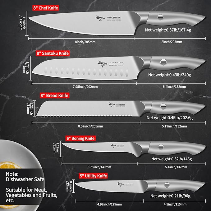 MAD SHARK Kitchen Knife Set,5PCS High Carbon Stainless Steel Chef Knife Set