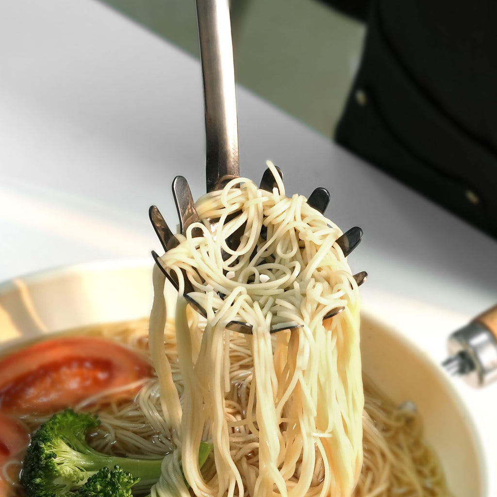 JXWING Black Stainless Steel Pasta Spoon, Spaghetti Server, Pasta Fork
