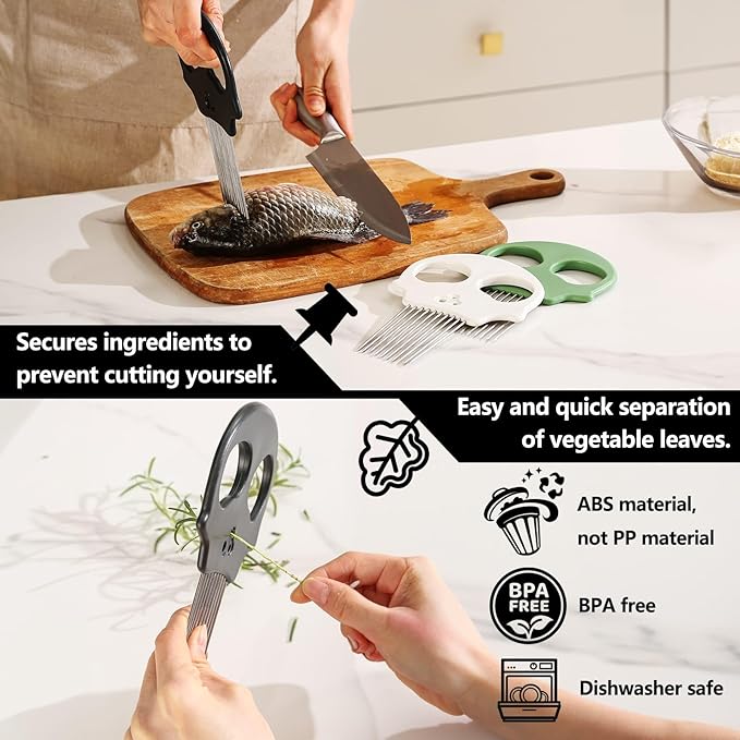 Stainless Steel Onion Cutter – Multi-Function Vegetable Cutter & Herb Stripper for Avocados, Eggs, Tomatoes, Potatoes (Green)