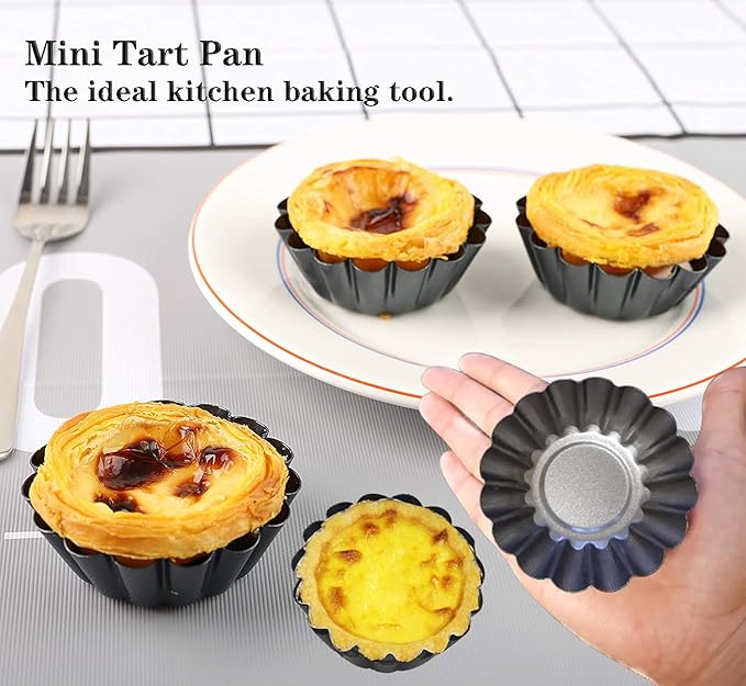 Xstronq 12PCS 2.6" Egg Tart Molds, Mini Carbon Steel Non-Stick Baking Pans